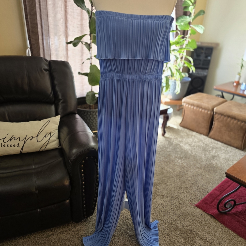 Chic Strapless Blue Jumpsuit